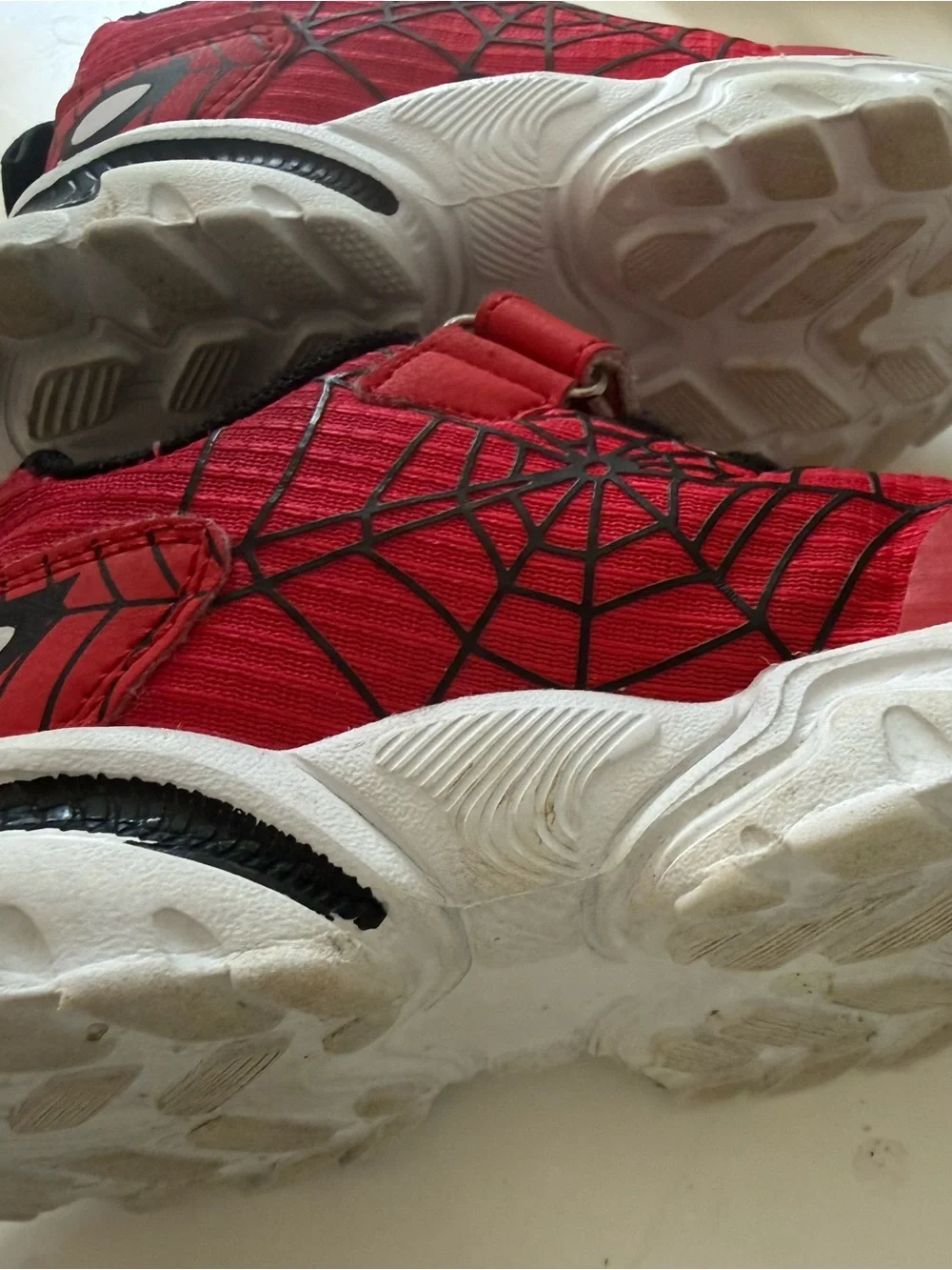 Barely Worn Kids Red Spider-Web Athletic Sneakers - Velcro Strap